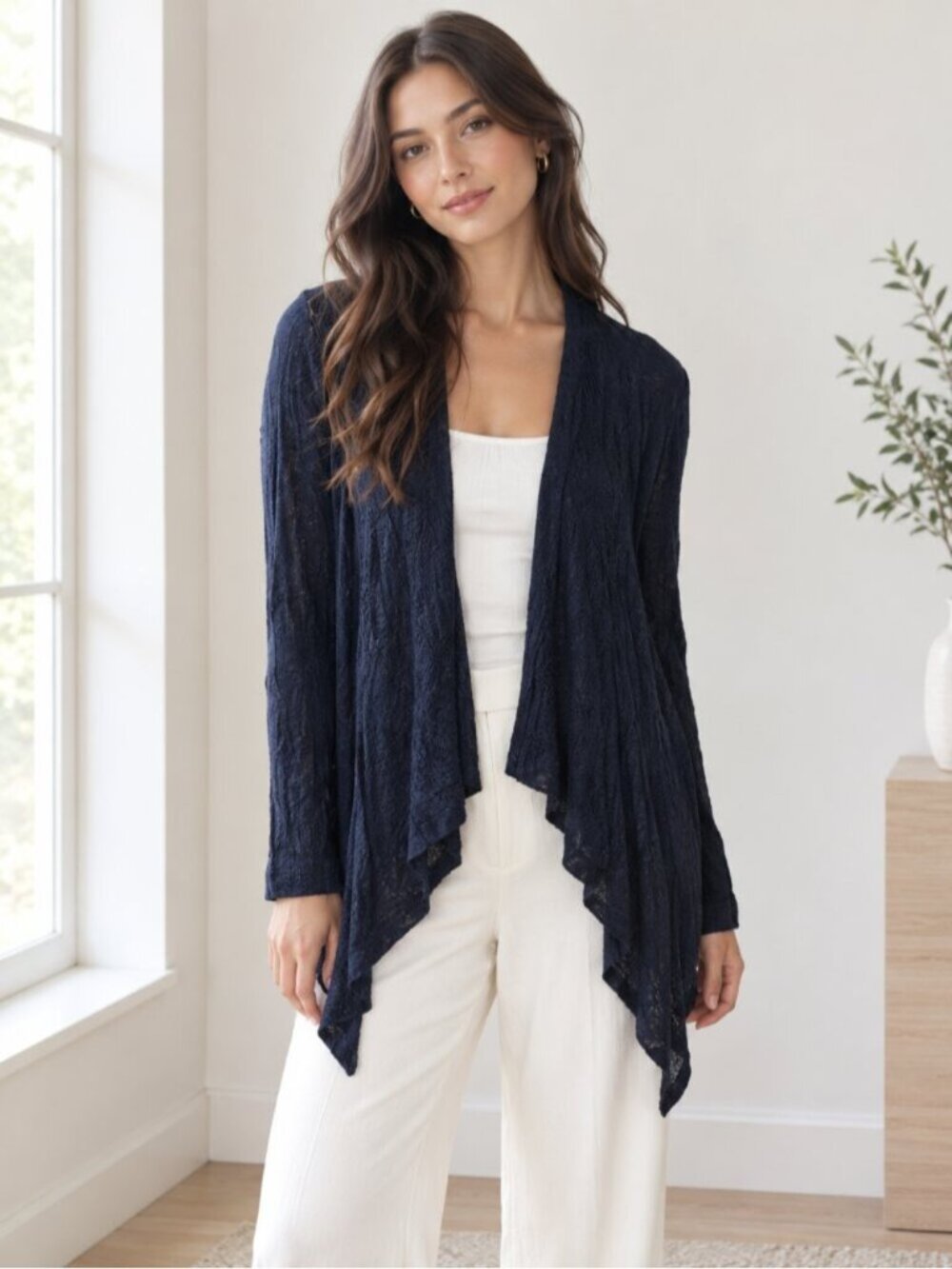 Ann Taylor Navy Open-Front Cascade Cardigan XS 0906